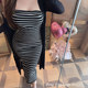 Pang Ting's large size customized fat mm net-sensory girlfriend spring and summer black and white striped waist-hugging strapless dress for women
