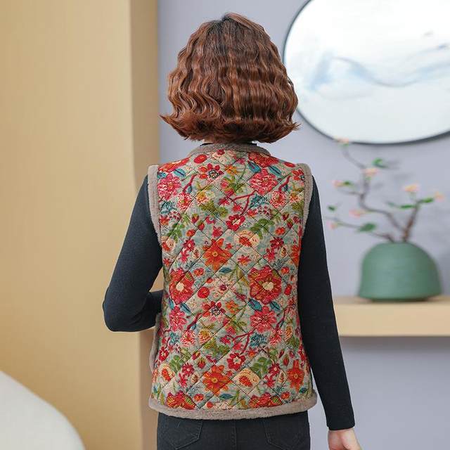 Middle-aged and elderly women's vest jacket warm plus velvet thickened cotton coat mother winter cotton jacket vest cotton jacket
