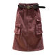 Burgundy pocket work skirt for women 2025 spring mid-length high waist cover hips and make them look slimming A-line one-step skirt ins