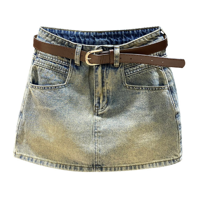 Distressed high-waisted denim short skirt for women to prevent exposure summer 2025 new versatile a-line hip skirt one-step skirt