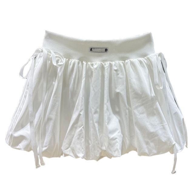 Sweet lace-up design makes the slim flower bud short skirt for women with versatile A-line puffy skirt trendy