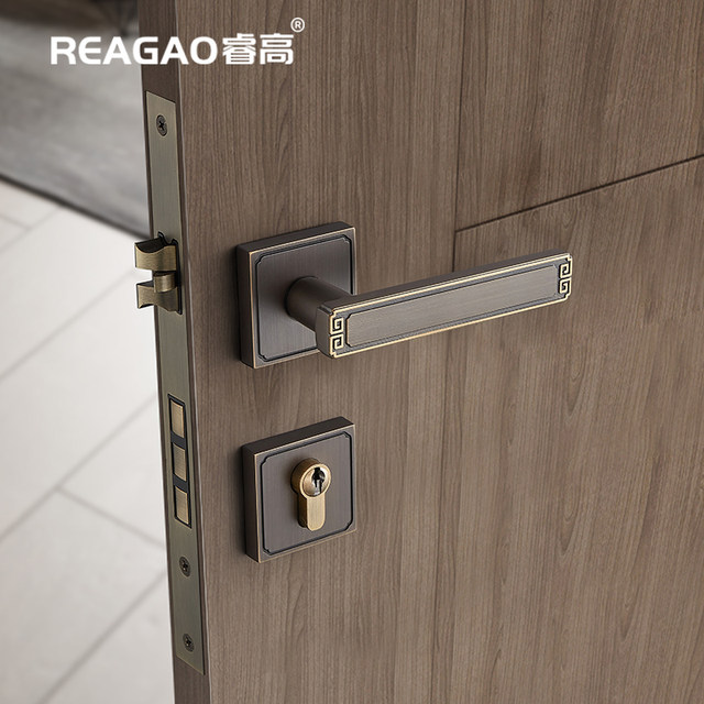 Ruigaoquan Copper's new Chinese door lock room room bedroom room wooden door handle household universal villa double open split