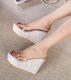 Summer versatile transparent sequin thick-soled heeled fish mouth high heel waterproof platform fashionable women's sandals and cake slippers
