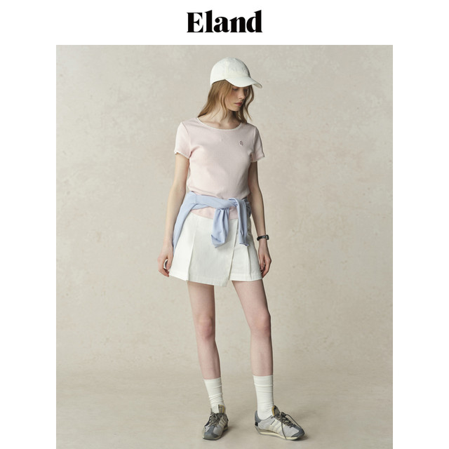 Eland Clothing T-shirt for women with big round necklace lace shoulder short sleeve 2025 summer new style