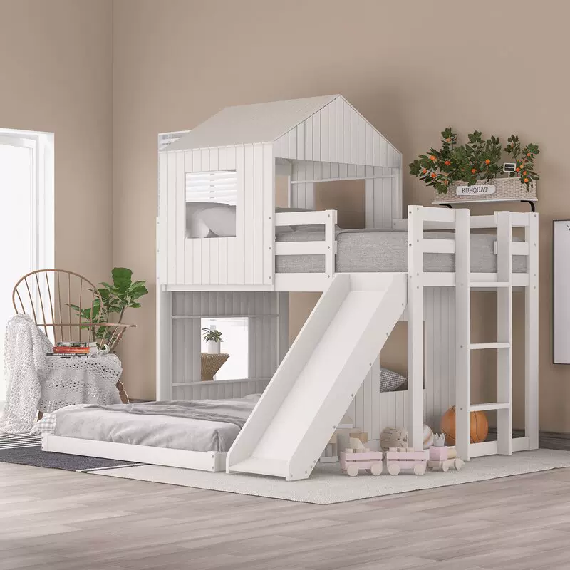 创意树屋床儿童秘密基地双层床高低床组合上下铺实木