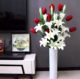 Simulated lilies, roses, dried flowers, fake flowers, simulated flowers, home living room, floor-standing silk flower set, vase set