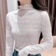 Half turtleneck mesh base shirt for women in autumn and winter new fashionable sweater with gauze clothes with black ears long-sleeved lace top