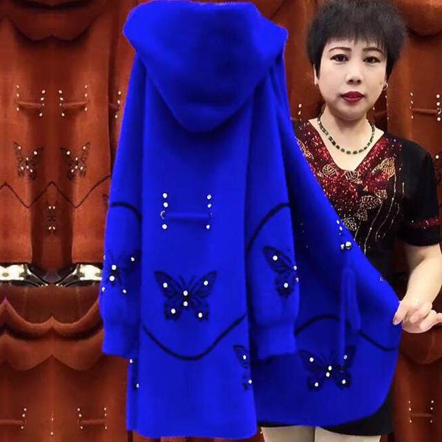 Mink velvet mother's sweater coat for women in autumn and winter thickened mid-length outer coat knitted cardigan for middle-aged and elderly people