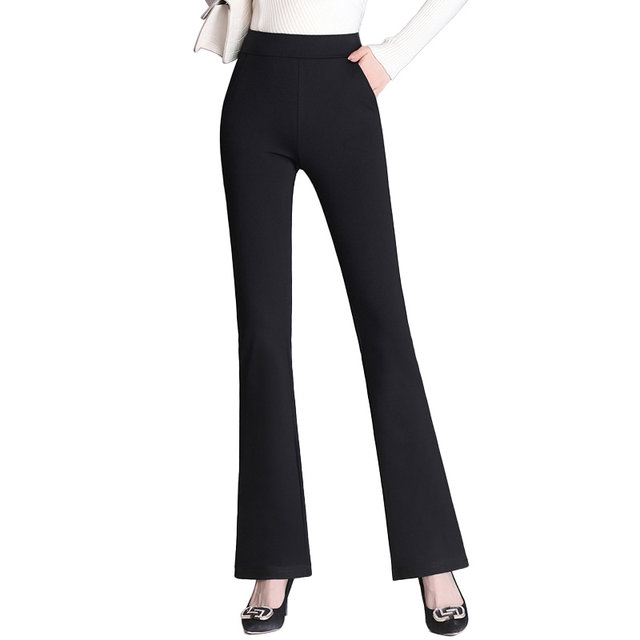 Autumn and winter new ladies micro -pants high waist high waist thin casual trousers nine -point pants large flared pants plus velvet thickened
