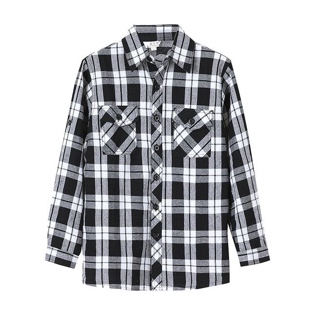 Long-sleeved shirt middle-aged and elderly women pure cotton plaid loose large size mother dress top lapel casual shirt spring autumn