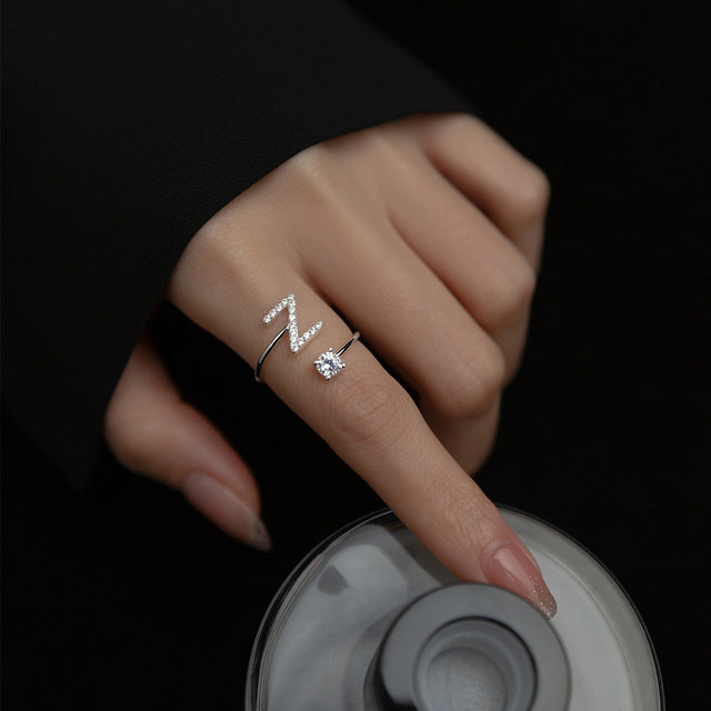 925 sterling silver 26 English letter rings for women ins niche design vegetarian circle index finger ring new style open pair ring