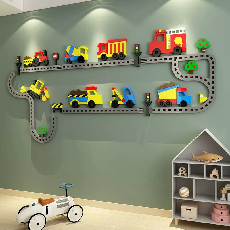 卡通玩具車兒童房間佈置男孩臥室牆面裝飾品改造牀頭壁紙