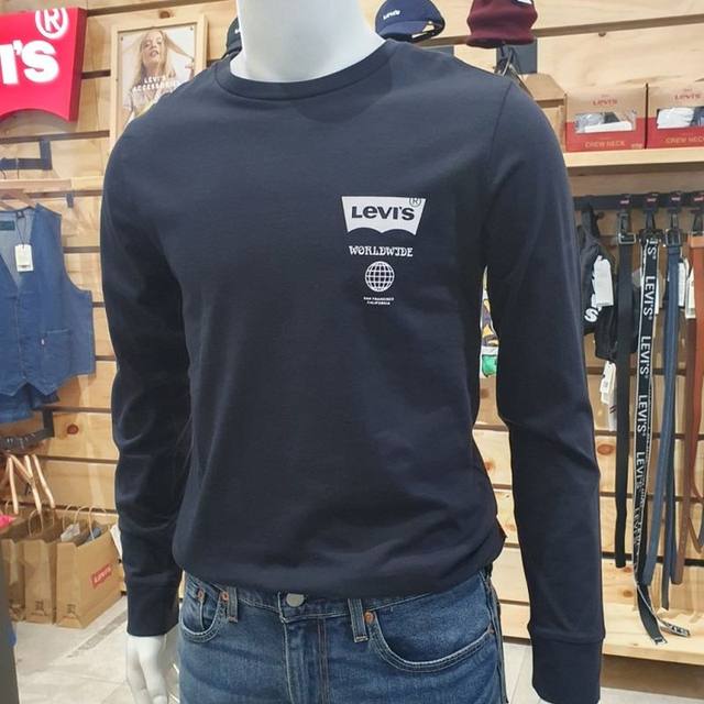 Levi's/Levi's men's top, long-sleeved pullover, pure cotton, solid color logo print, loose street fashion trend