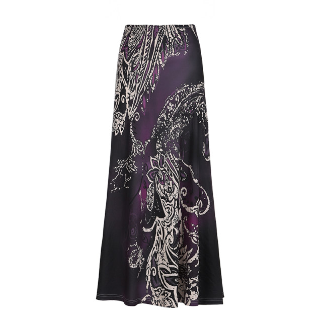 MSYOUCAN American style weird totem dark pattern printed skirt low waist drooping old old-fashioned A-line long skirt