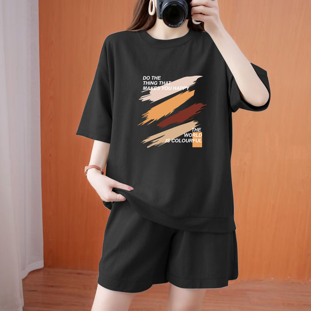 Clearance of foreign trade pure cotton sportswear suits for loss in summer, loose fashion and versatile women's fashionable and casual two-piece set
