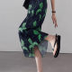 Miyake pleated retro skirt women's ice silk green tie-dye printed straight sand floral skirt elastic waist pleated skirt