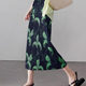 Miyake pleated retro skirt women's ice silk green tie-dye printed straight sand floral skirt elastic waist pleated skirt