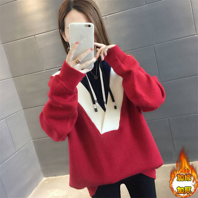 The clearance counter has withdrawn the extra large fat mm300Jin [Jin is equal to 0.5kg] women's tops with velvet and thickened splicing long-sleeved sweatshirts for women
