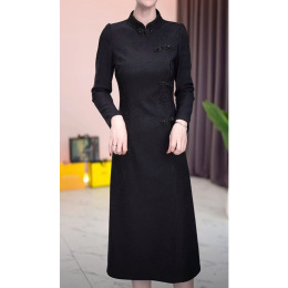 Elegant printed dress 2023 women's new winter national style broad lady's cheongsam skirt