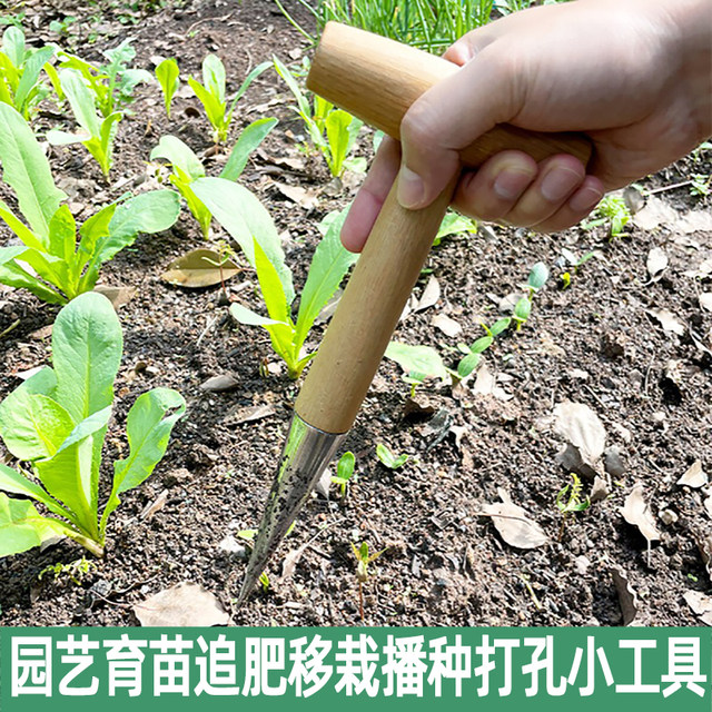 Vegetable garden sowing hole drill transplanting seedlings top-dressing solid wood handle gardening vegetable seedlings flower sowing tool seedlings
