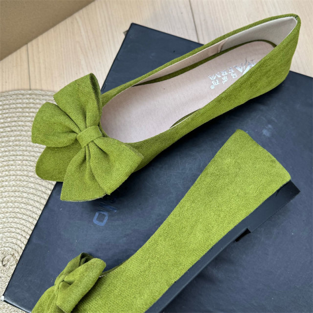 Flat shoes 2025 new women's shoes, small fragrance single shoes, large size shallow mouth, evening shoes, beans shoes, bow shoes, comfortable