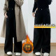 300Jin [Jin equals 0.5 kg] Large size fat mm black wide-leg high-waist jeans for women with versatile draping loose thickened pear straight pants