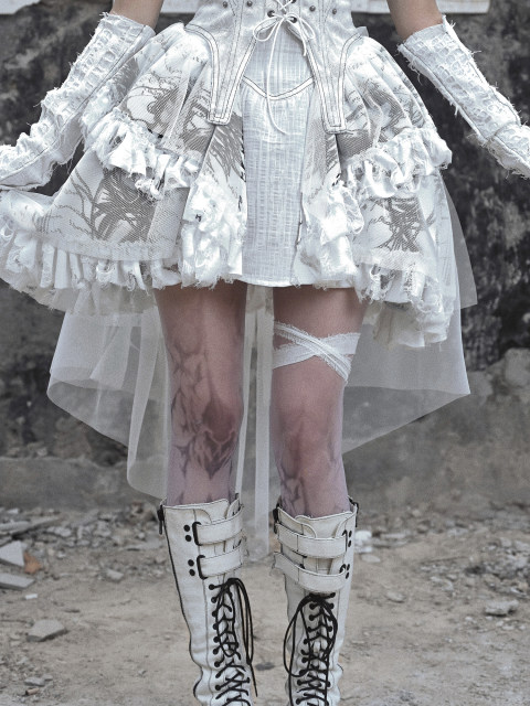 Blood Supply Original Madhouse Distressed Suede Subculture Punk Trailing Printed Suspender Dress Halloween