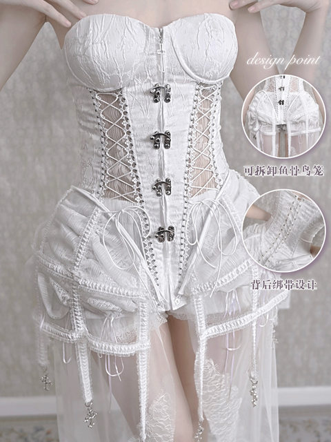 Blood Supply Original Sleeping Alice White Gothic Dark Fishbone Strap Birdcage Corset Christmas