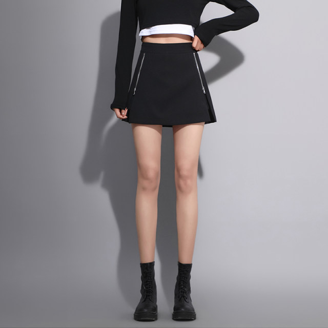 High-waisted zipper skirt women's skirt 2025 new spring and autumn a-line skirt pants irregularly slit small short skirt