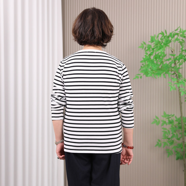 Grandma autumn long-sleeved T-shirt lycra cotton top women's large size middle-aged and elderly striped autumn clothes mother base shirt 60
