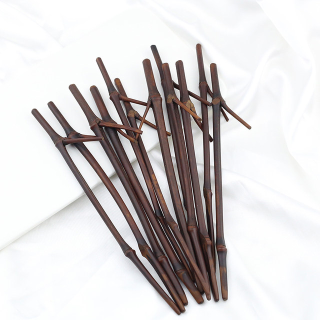 Natural bamboo bamboo hairpin carbonized bamboo branches diy ancient style hairpin entangled with flowers glass jewelry accessories materials bun hair