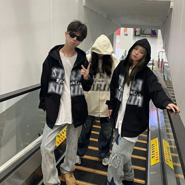 Fat MM Extra Large Size 2-300Jin [Jin equals 0.5 kg] Fleece Thickened Printed Spider Zipper Sweatshirt for Women in Autumn and Winter New Loose Jacket