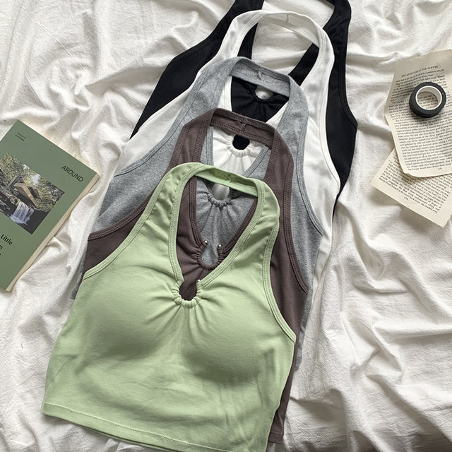 European and American vests with a hanging neck suspension female summer 2023 new chest cushion slimming outside wearing short tops