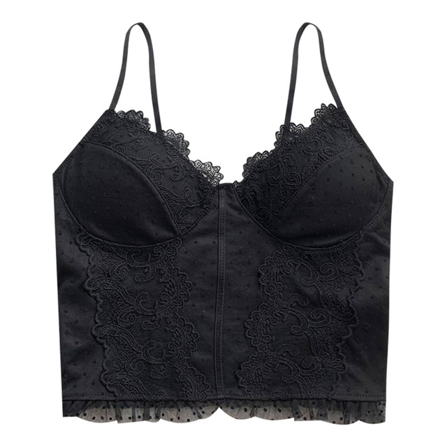 Pure sexy hot girl style lace suspender women's 2024 spring and summer new style backless pleated wood earrings with chest pad beautiful back vest
