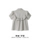 Cream universe bow plaid polo collar doll shirt short-sleeved women's college style slim puff sleeve top