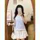 The universe of cream lace strap blue striped doll shirt short-sleeved women's Japanese sweet sleeveless top new style