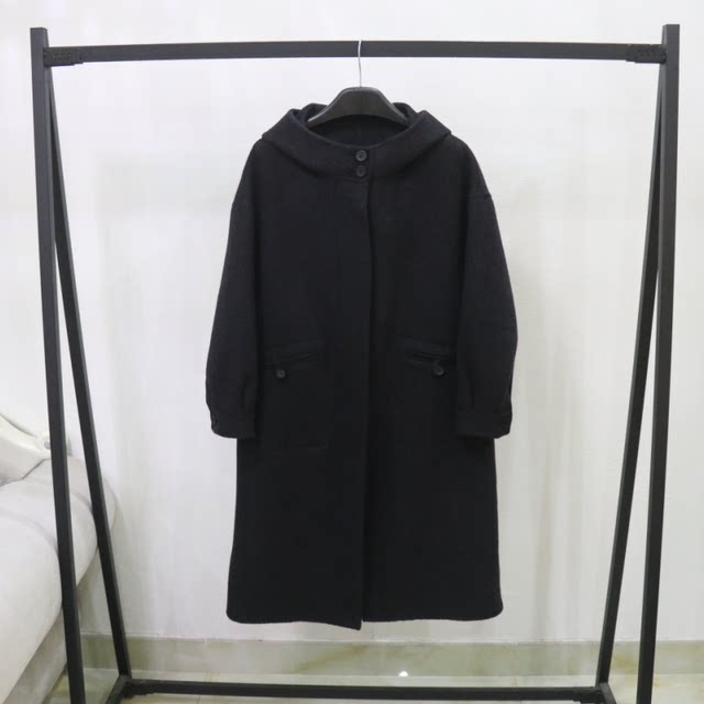 European station winter new Korean style fashionable loose hooded wool coat for women casual versatile over-knee wool coat