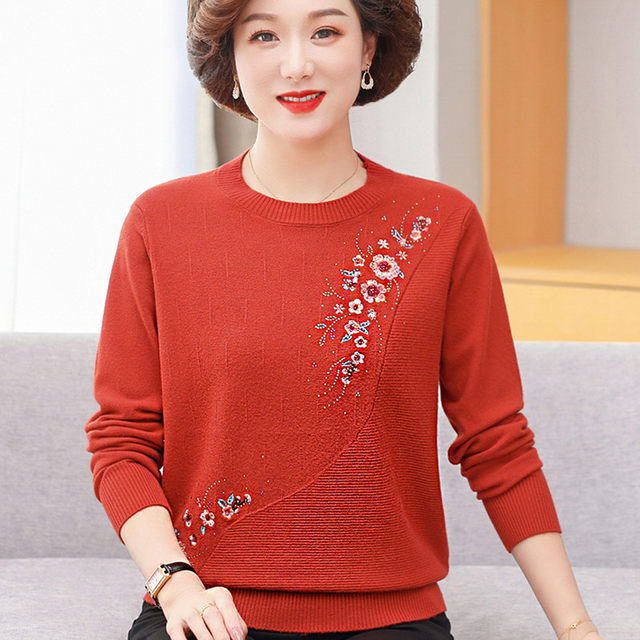 2025 Mother's Spring and Autumn Outerwear Long-sleeved Sweater Women's Clothing Middle-aged and Old Age Style Age-Reducing Knitted Bottoming Shirt Fashion