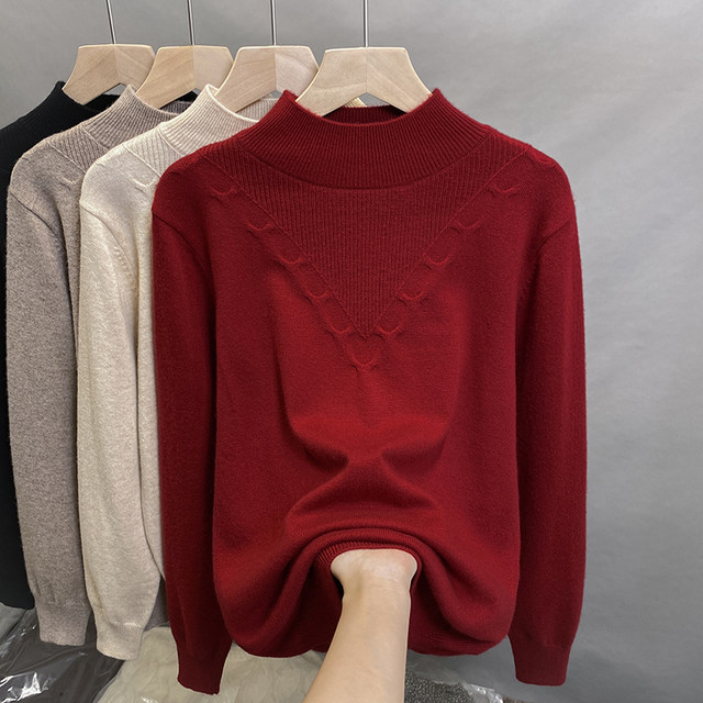 Half turtleneck twist sweater women's base shirt 2025 spring and autumn new pullover outside and knitted underwear fashionable top inside