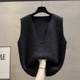 Sequin v-neck knitted vest vest vest for women 2025 autumn and winter new loose outer wear horse clip layered sweater vest trendy