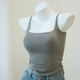 INNER YES plum small square linen camisole with breast pads for women to wear inside and outside gray black top