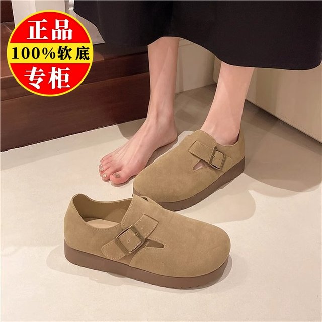 Brand off-code genuine leather Birkenstock shoes for women 2025 new thick-soled slip-on loafers soft-soled versatile beanie shoes