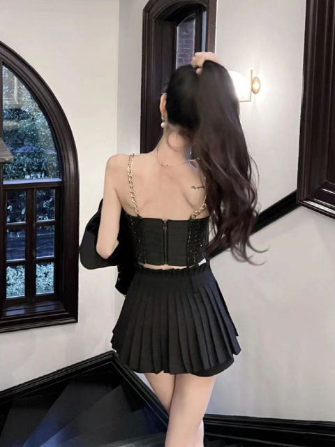Suit pleated skirt female summer skirt high waist A -line is thin and small, high -level high -level American retro super skirt