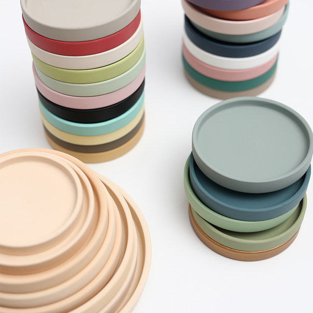 Ceramic round flowerpot water connection tray Nordic decorative Morandi pigment burning base thickened cushion water-retaining flower holder