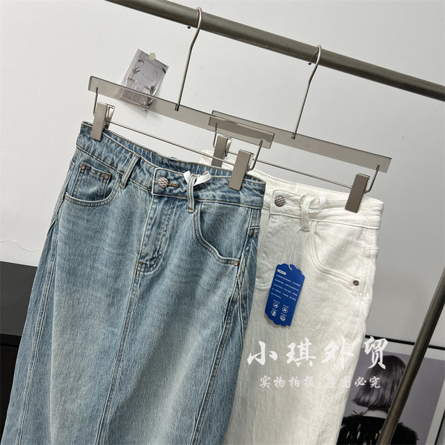 Foreign trade women's clothing, new products for spring and summer commuting, versatile old texture, high waist slit A-line denim skirt for women