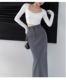 Pear-shaped figure plus size gray high-waisted hip suit half-length skirt for women slimming mm retro a-line straight skirt
