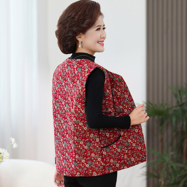 Middle-aged and elderly women's camel hair vests, winter coats for mothers, cotton vests for the elderly, warm vests, plus velvet and thickened cotton waistcoats