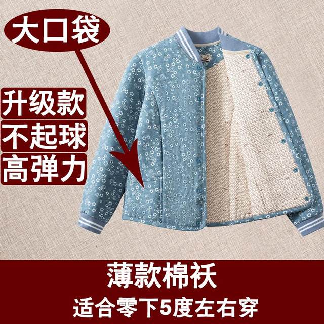 2024 New Jacket-style Cotton-padded Jacket for Middle-aged and Elderly Women Thin Liner Small Cotton-padded Jacket Mother's Stand-up Collar Cotton Jacket