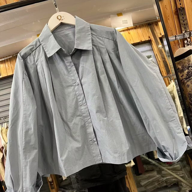 Solid color long-sleeved shirt for women's spring new lapel single-breasted loose slim and versatile casual top solid 0.21