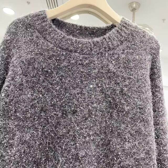 Sequin round neck pullover sweater for women in winter new lazy style versatile loose casual knitted base shirt 0.48